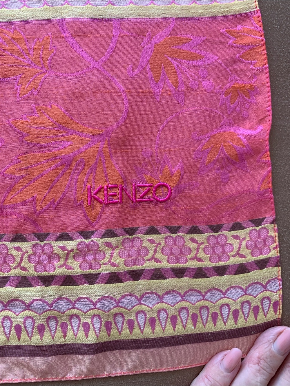 Kenzo Pink and Orange Floral Border scarf .